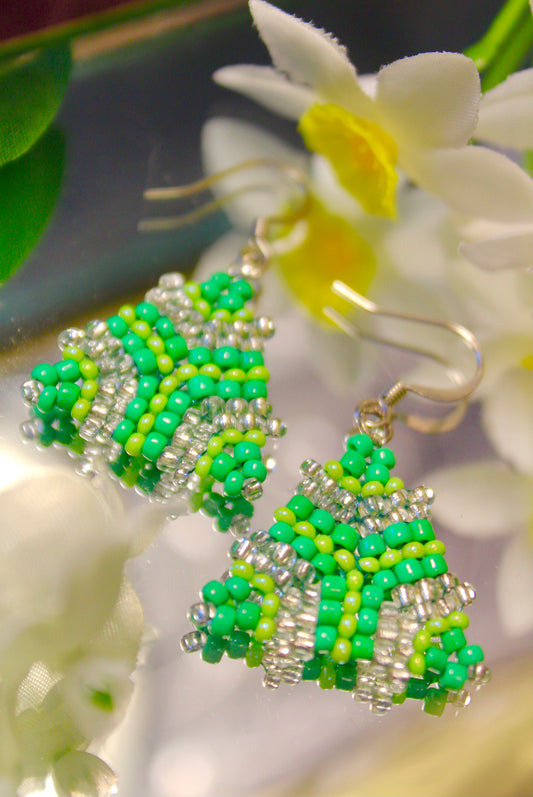 Crochet Beaded Earrings - Blue and Green Flats